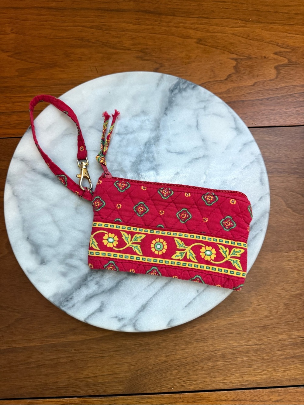 Vera Bradley Red Quilted Floral-Trim Wristlet Pouch